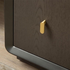 Dark Wood Vanity Desk with Wooden Slat Groove Drawer and Brass Hardware