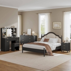 Modern Bedroom Adjustable LED Vanity Desk with Storage Cabinets and Clear Glass Tabletop