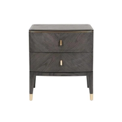 Stylish Dark Wood Nightstand Brass Handles and Gold Feet for Bedroom Decor