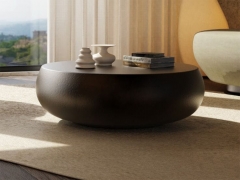 Contemporary Round Drum Table with Fiberglass and Textured Metallic Finish