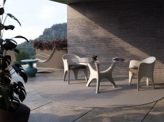 Sleek Sculptural Dining Table with Fiberglass Frame and Glass Top for Modern Decor