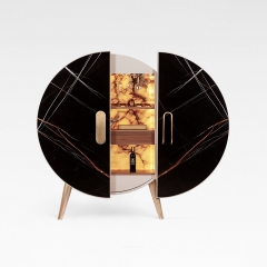 Luxury Round Marble Bar Cabinet with LED Lighting and Gold Accents for Modern Living Spaces