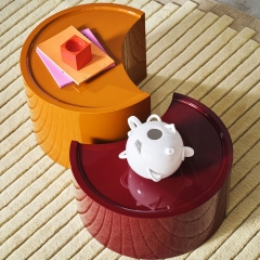 Modern Half-Moon Nesting Coffee Table Set with High Gloss Lacquer Finish in Multi-Color Options