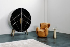 Luxury Round Marble Bar Cabinet with LED Lighting and Gold Accents for Modern Living Spaces