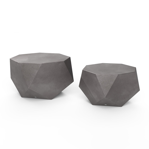 Modern Geometric Stone-Shaped Nesting Table Set with Fiberglass Construction for Indoor Outdoor Use