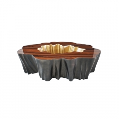 Modern Fluted Center Coffee Table with Fiberglass Base and Metal Lacquer Finish for Luxury Interiors