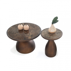 Modern Hourglass-Shaped Nesting Table Set with Marble Top and Multi-Finish Metal Base for Luxury Living Spaces