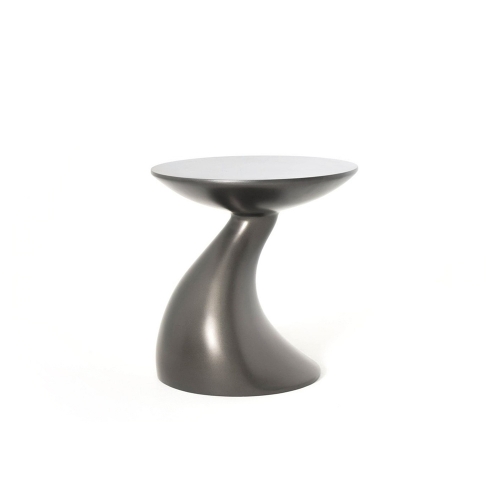 Minimalist Curved Accent Table with Fiberglass Construction and Metal Lacquer