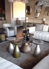 Modern Hourglass-Shaped Nesting Table Set with Marble Top and Multi-Finish Metal Base for Luxury Living Spaces