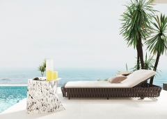 Contemporary Marble-Effect Fiberglass Side Table for Luxury Living Spaces