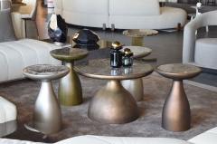 Modern Hourglass-Shaped Nesting Table Set with Marble Top and Multi-Finish Metal Base for Luxury Living Spaces