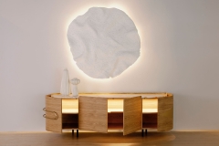 Minimalist Light Oak Sideboard with LED Lighting and Hidden Storage Compartments