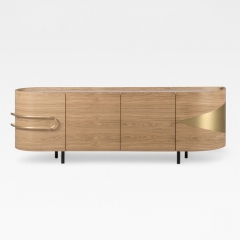 Minimalist Light Oak Sideboard with LED Lighting and Hidden Storage Compartments