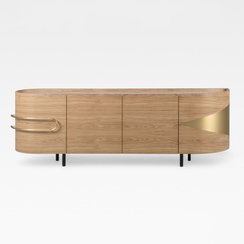Minimalist Light Oak Sideboard with LED Lighting and Hidden Storage Compartments