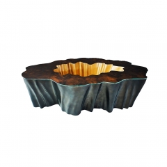 Modern Fluted Center Coffee Table with Fiberglass Base and Metal Lacquer Finish for Luxury Interiors