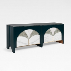 Contemporary Arched Marble Inlay Sideboard with Green Marble Top for Dining Room Decor