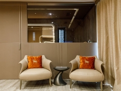 Minimalist Curved Accent Table with Fiberglass Construction and Metal Lacquer