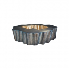 Modern Fluted Center Coffee Table with Fiberglass Base and Metal Lacquer Finish for Luxury Interiors