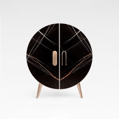 Luxury Round Marble Bar Cabinet with LED Lighting and Gold Accents for Modern Living Spaces