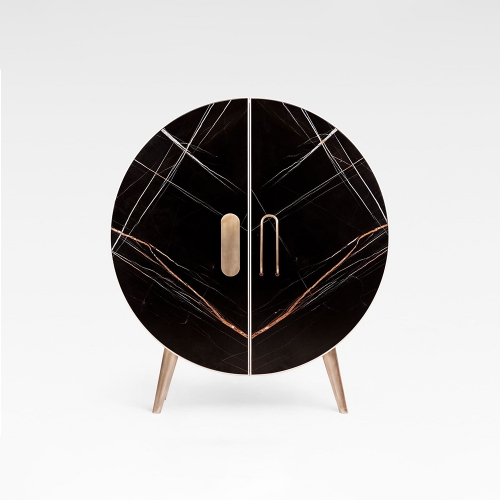 Luxury Round Marble Bar Cabinet with LED Lighting and Gold Accents for Modern Living Spaces