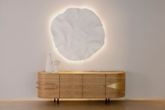 Minimalist Light Oak Sideboard with LED Lighting and Hidden Storage Compartments