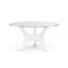 Sleek Sculptural Dining Table with Fiberglass Frame and Glass Top for Modern Decor