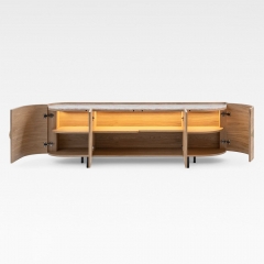 Minimalist Light Oak Sideboard with LED Lighting and Hidden Storage Compartments