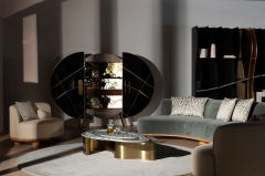 Luxury Round Marble Bar Cabinet with LED Lighting and Gold Accents for Modern Living Spaces