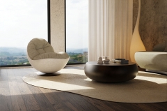 Contemporary Round Drum Table with Fiberglass and Textured Metallic Finish