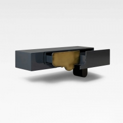 High-Grade Wall Mounted Drawer Console with Onyx Vein Top and Metal Inlay for Hospitality Projects