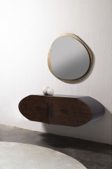 Organic Sculptural Wall-Mounted Sideboard with Burl Wood Veneer and Matte Black Finish for Contemporary Living Spaces