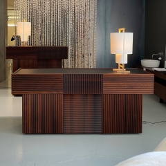 Textured Ribbed Sideboard with Brass Top and Solid Walnut Construction for Modern Dining Spaces