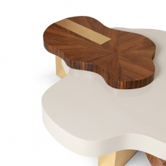 Artistic Multi-Layer Organic Coffee Table with Radial Walnut Inlay and Wood Accents