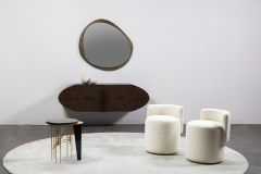 Organic Sculptural Wall-Mounted Sideboard with Burl Wood Veneer and Matte Black Finish for Contemporary Living Spaces