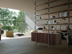 Modern Vertical Texture Storage Cabinet with Smooth Tabletop for Living Room and Dining Area