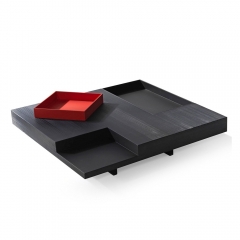 High-End Artistic Coffee Table with Removable Trays and Textured Wood Veneer for Modern Living Rooms