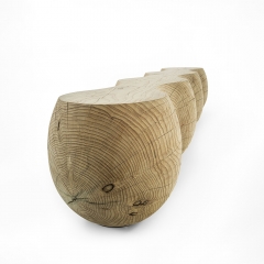 Hand-Carved Natural Wood Bench with Wavy Design for Indoor and Outdoor Use