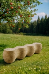Hand-Carved Natural Wood Bench with Wavy Design for Indoor and Outdoor Use