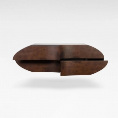 Organic Sculptural Wall-Mounted Sideboard with Burl Wood Veneer and Matte Black Finish for Contemporary Living Spaces