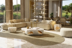 Luxury White Marble-Effect Coffee Table Set with Gold Accents Fiberglass Construction for Modern Living Spaces