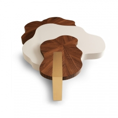 Artistic Multi-Layer Organic Coffee Table with Radial Walnut Inlay and Wood Accents