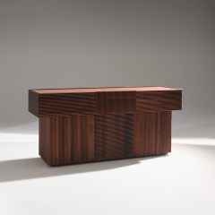 Textured Ribbed Sideboard with Brass Top and Solid Walnut Construction for Modern Dining Spaces