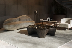 Modern Organic-Shaped Coffee Table with Volcanic Rock Finish and Fiberglass Base for Luxury Living Spaces