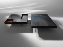 High-End Artistic Coffee Table with Removable Trays and Textured Wood Veneer for Modern Living Rooms