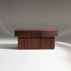 Textured Ribbed Sideboard with Brass Top and Solid Walnut Construction for Modern Dining Spaces