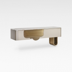 High-Grade Wall Mounted Drawer Console with Onyx Vein Top and Metal Inlay for Hospitality Projects