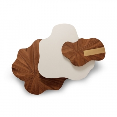 Artistic Multi-Layer Organic Coffee Table with Radial Walnut Inlay and Wood Accents