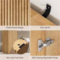 Modern Fluted Console Table with Side Storage Cabinets for Entryway and Living Room