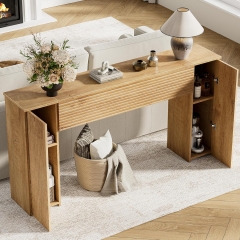 Modern Fluted Console Table with Side Storage Cabinets for Entryway and Living Room