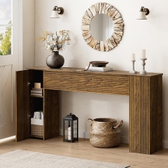 Modern Entryway Table Featuring Textured Fluted Design and Hidden Storage